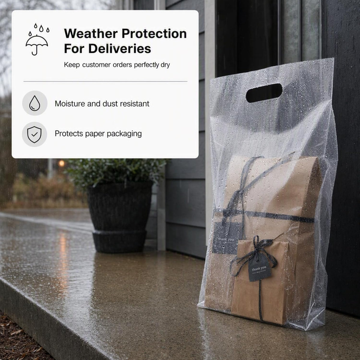 15"x18" Clear Plastic Bags With Handles - 2.25 Mil Extra Thick - 100 Pack