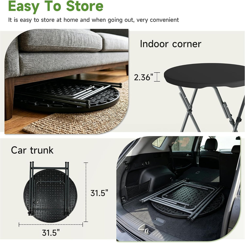 32" Round Folding Cocktail Table - HDPE Matrial Top with Steel Frame, Stable & Easy to Clean - High Top Table for