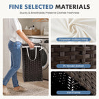 Laundry Basket with Lid, 65L Wicker Laundry Hampers, Chestnut Brown