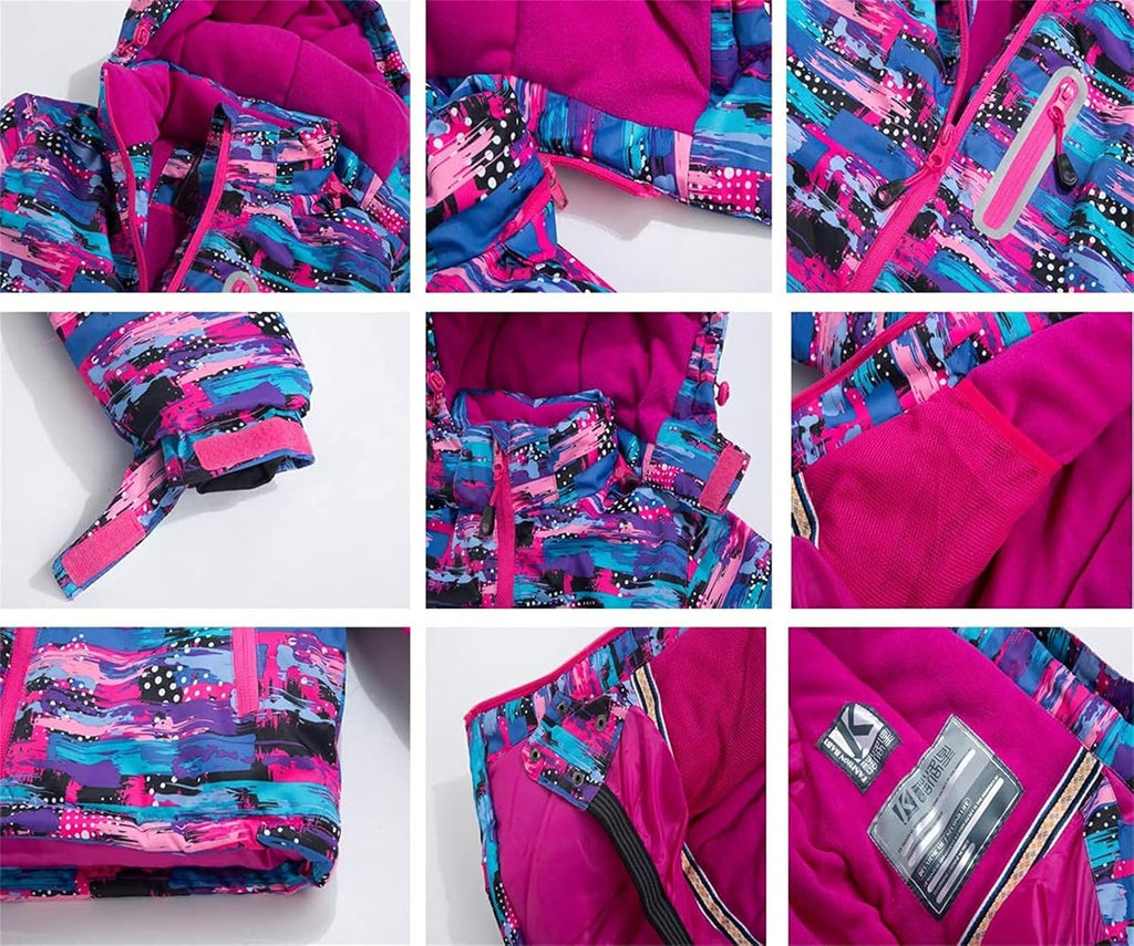 Girls Thicken Warm Snowsuit Hooded Ski Jacket Pants 2 Pcs Set Skiing Jacket with Pants