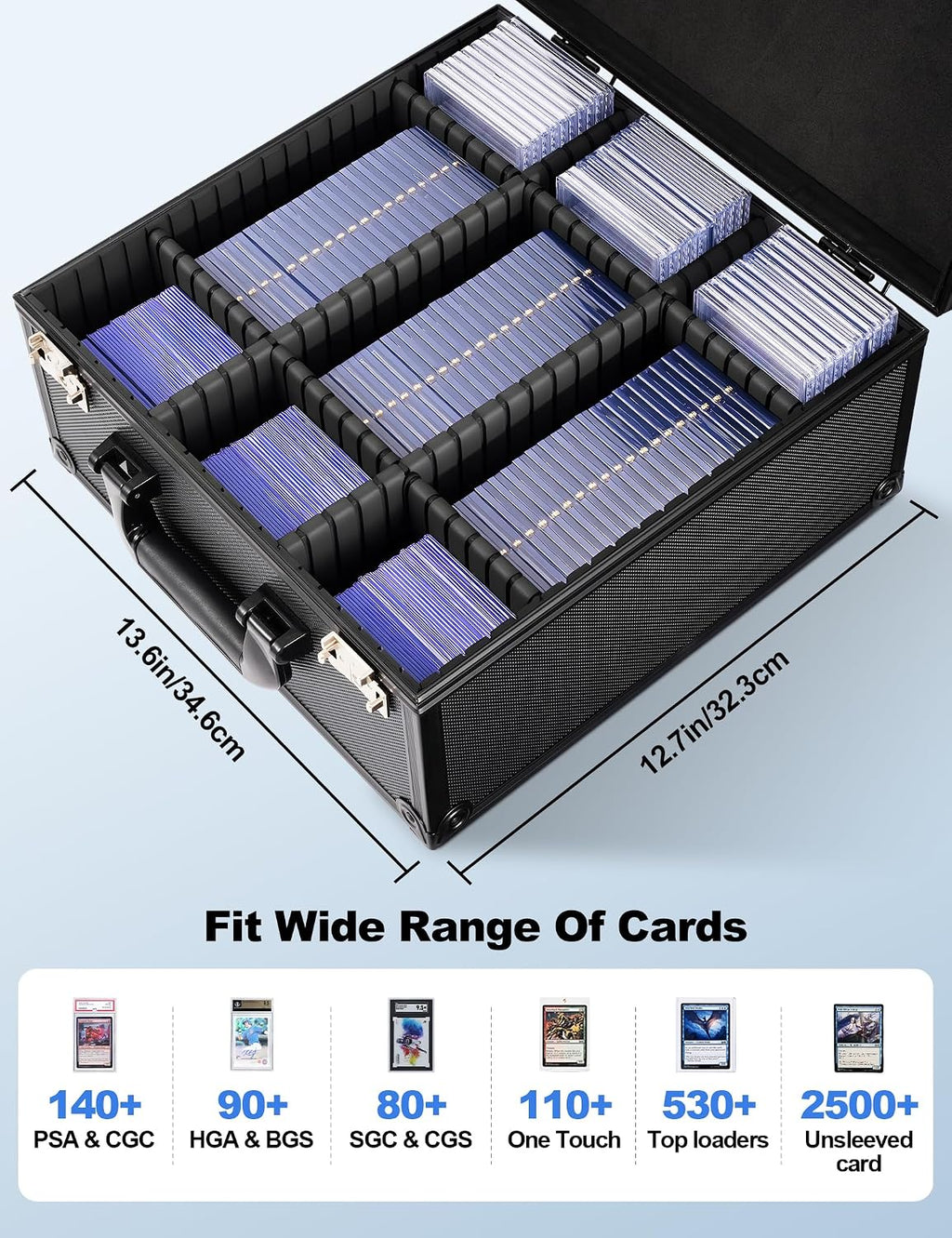 Black Graded Card Storage Box, TSA Lock Slab Case, Display Window | Aluminum Alloy Graded Card Case, Trading Storage