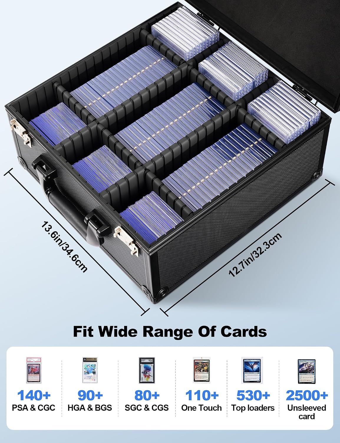 Black Graded Card Storage Box, TSA Lock Slab Case, Display Window | Aluminum Alloy Graded Card Case, Trading Storage