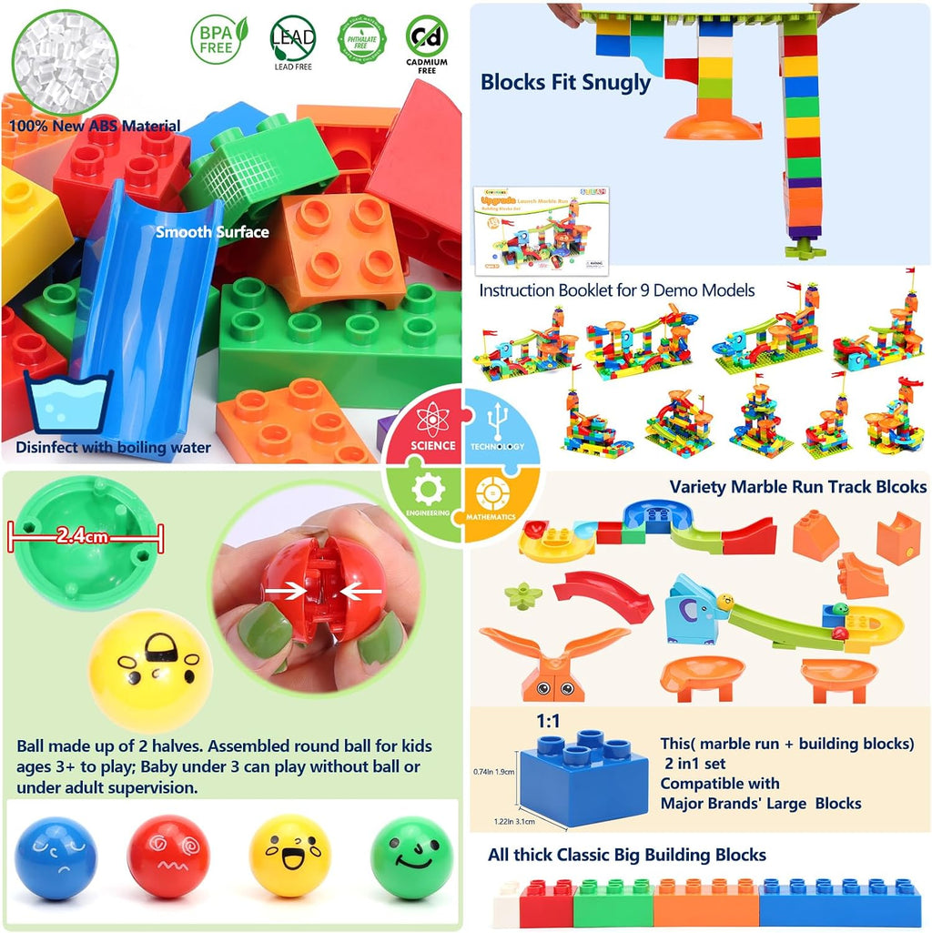 130 Pcs Starter Marble Run Set, Beginner STEM Building Toy