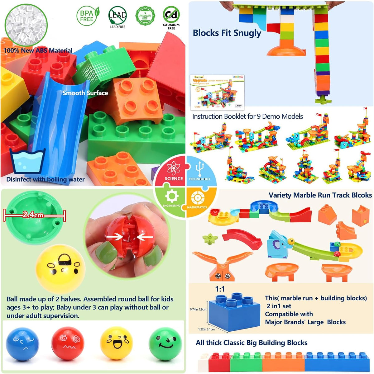 130 Pcs Starter Marble Run Set, Beginner STEM Building Toy
