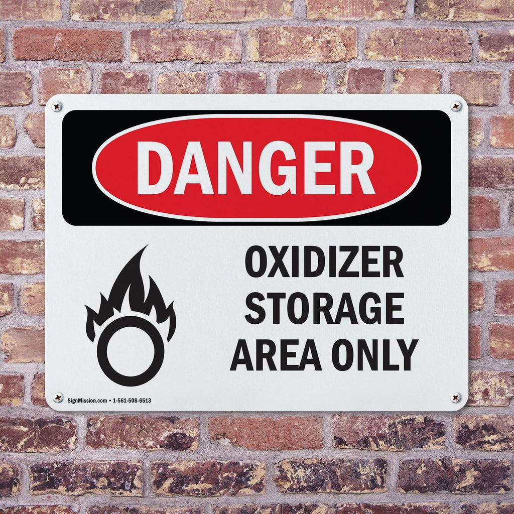 (2 Pack) Oxidizer Storage Area Only OSHA Danger Sign 14 Inch X 10 Inch Plastic Sign, Weather Resistant, UV Protected