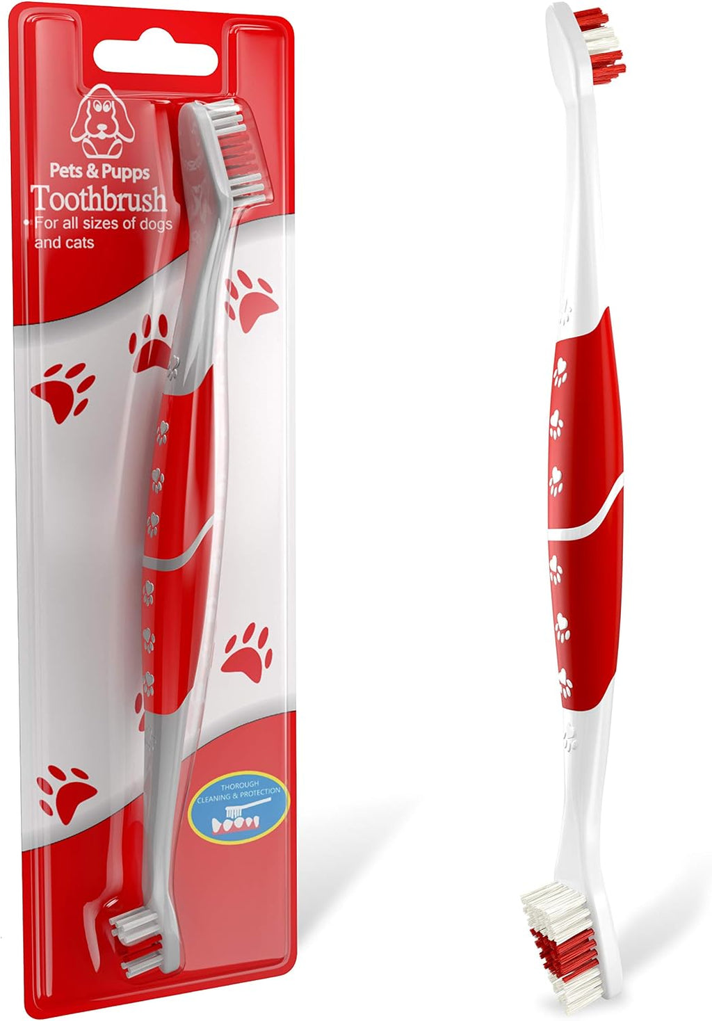 Pet Toothbrush for Dogs, Cats with Soft Bristles - Easy Teeth Cleaning & Dental Care, Non Slip Dual Head Dog