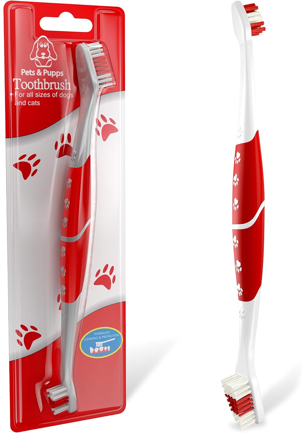 Pet Toothbrush for Dogs, Cats with Soft Bristles - Easy Teeth Cleaning & Dental Care, Non Slip Dual Head Dog