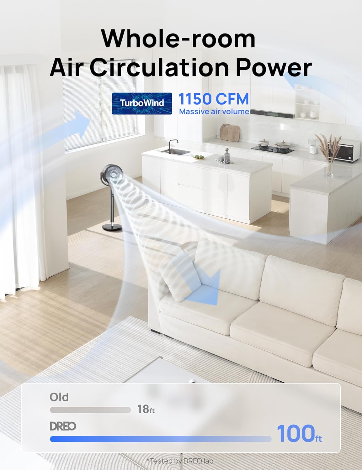 Fan for Bedroom, 120° Oscillating Standing Fans, Quiet Floor Fan with DC Motor, 100ft Pedestal Fans for Room, 9