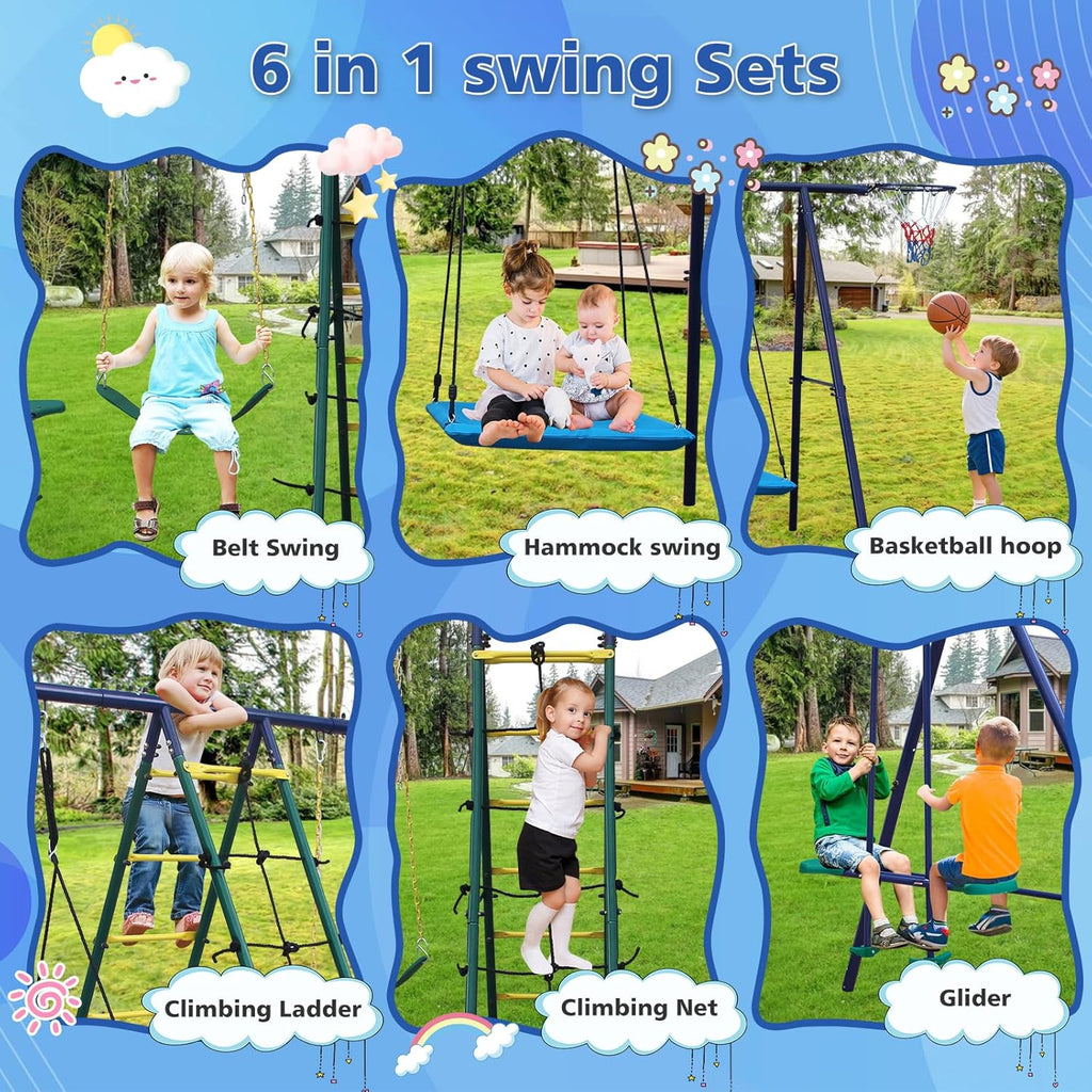 Garden Outdoor Backyard Multi-Functional Children's Swing Set, Heavy-Duty A-Frame, Gift for Kids