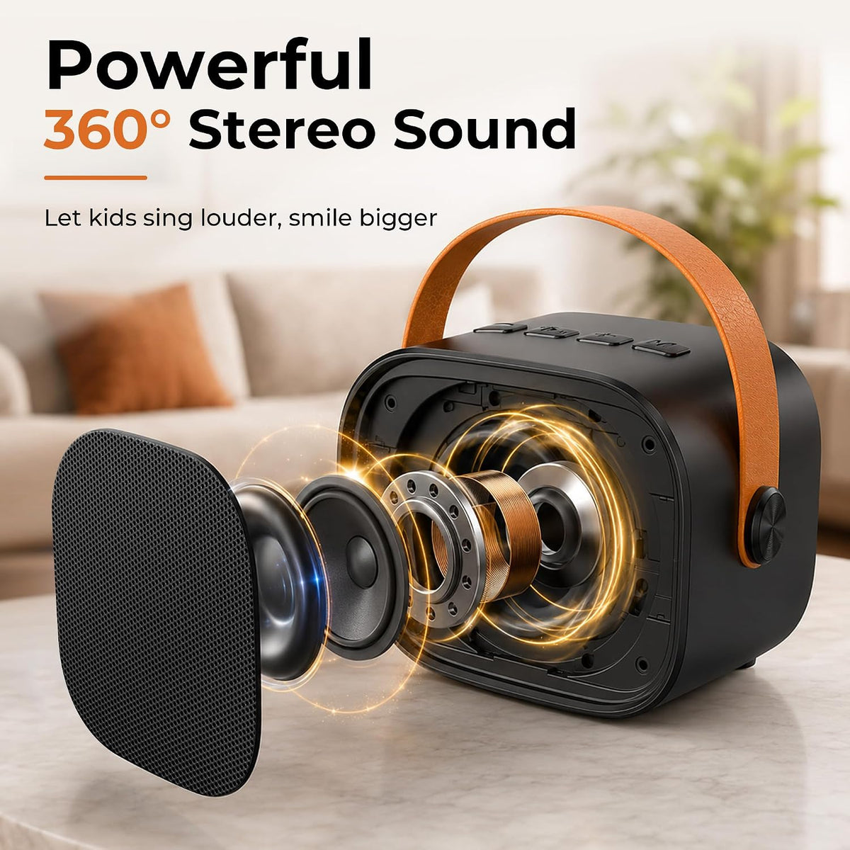 Kids Karaoke Machine for Boys, 2 Mics with Voice Changer, Black | Rechargeable,Portable,Bluetooth,TF Card,Headphone