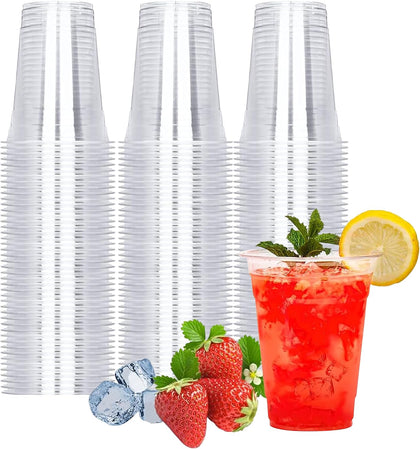 100 Count - 16 Ounce Plastic Cups, Ice Coffee Cups To Go - Crystal Clear PET Party Cups
