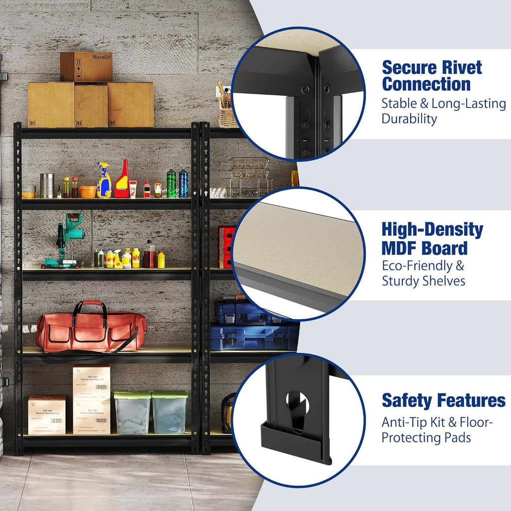 5-Tier Storage Shelf, 72" H Heavy Duty Adjustable Garage Shelving Unit 2180LBS Capacity, for Basement, Kitchen