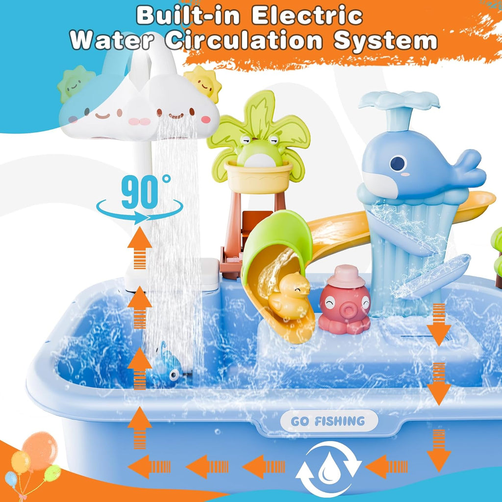 2026 Upgraded Water Table for Toddlers 1-3, Kids Play Sink with Running Water, Toddler Kitchen Sink Toy with Pump