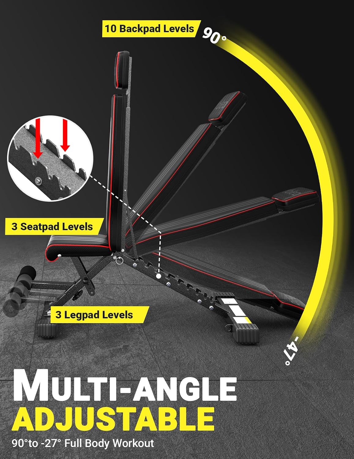 Adjustable Weight Bench for Home Gym, ASTM-Certified 827LBS, 98% Pre-Assembled, Foldable Gym Bench with 84 Positions