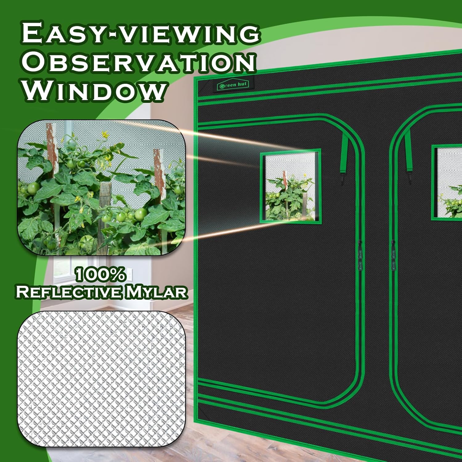 8x4 Grow Tent 96"x48"x78" 600D Mylar Hydroponic Indoor Grow Tent | Observation Window, Removable Floor Tray, 100%