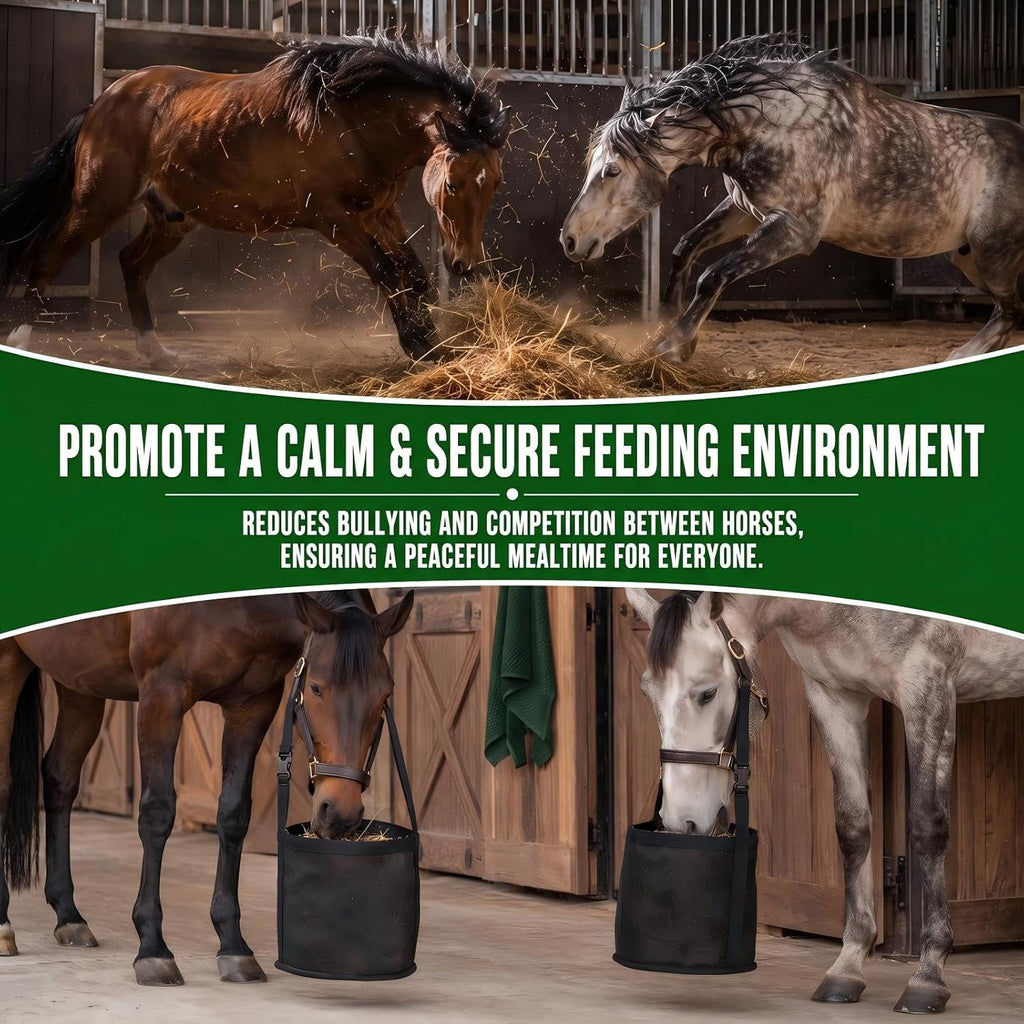 Mesh Horse Feed Bag – Portable Hay Bucket with Adjustable Strap, Durable & Breathable, Reduces Feed Waste for