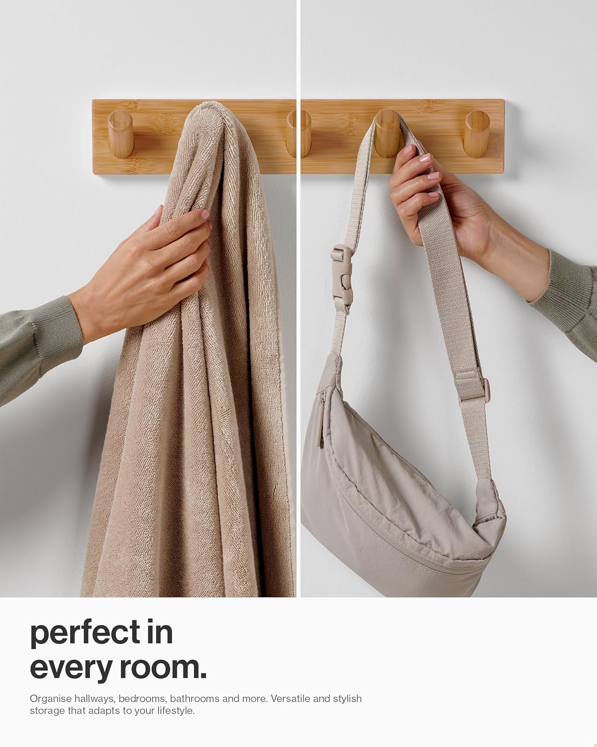 Wall Mounted Coat Rack with 5 Heavy-Duty 1" Diameter Hooks (2-Pack), 16.5" - Wooden Wall Hook Rack - Modern