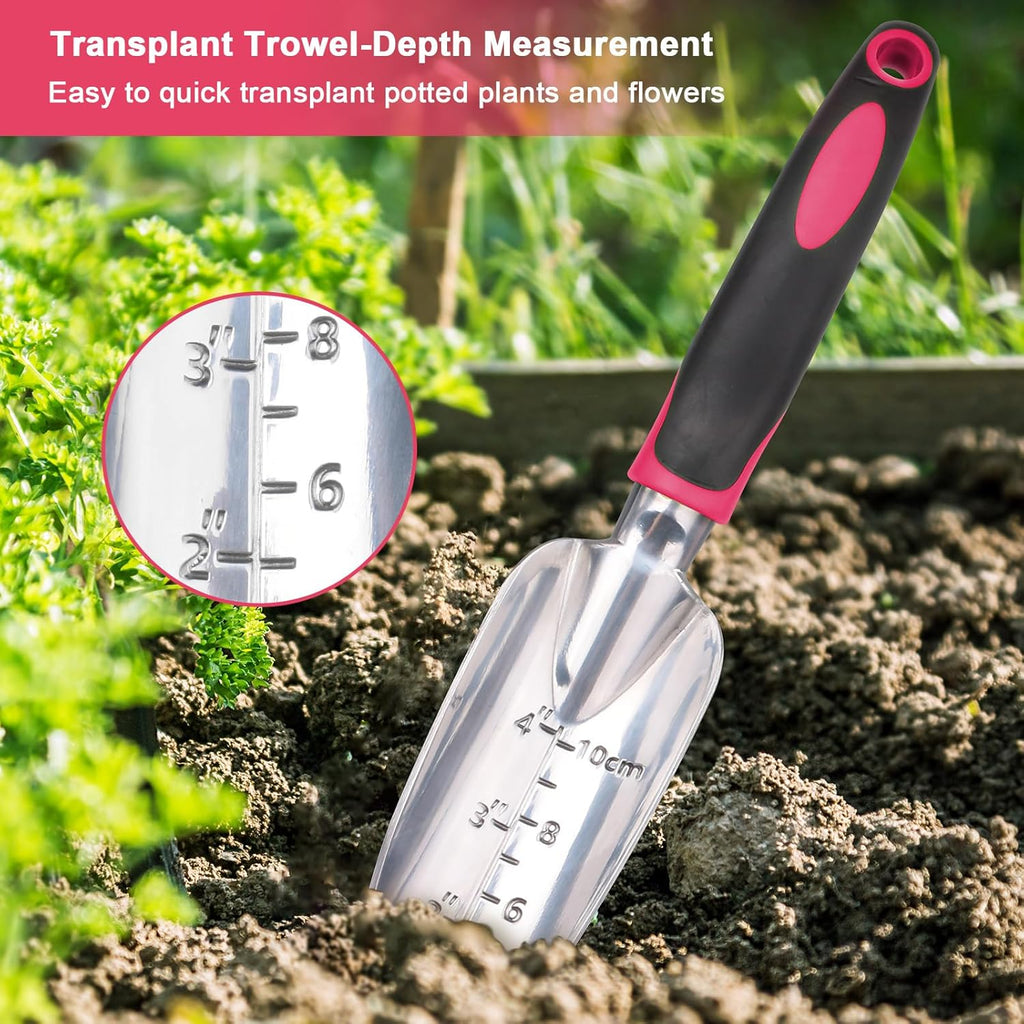 Garden Tools Set, 3 Pack Heavy Duty Gardening Tools Set Include Garden Shovel, Transplant Trowel and Hand Rake with