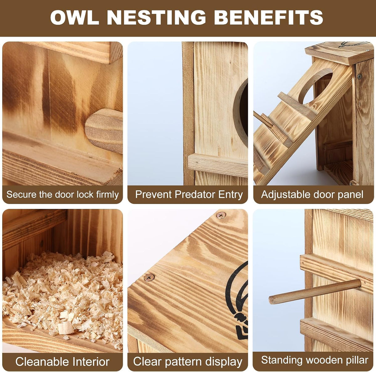 Owl House for Outdoors, Solid Pine Wood Barn Screech Barred Owl Nesting Box