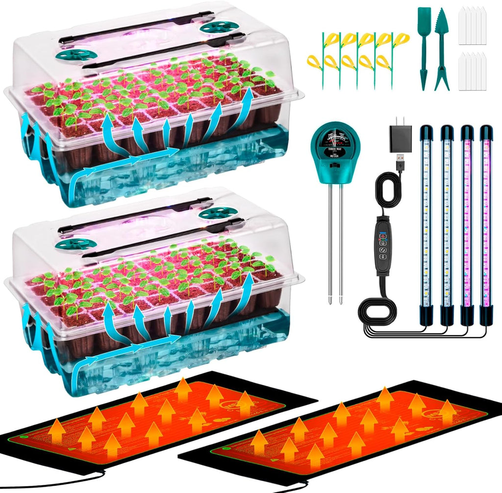 Self-Watering Seed Starter Tray with Grow Light and Heat Mat, 80-Cell Plant Starter Trays Seed Starter Kit, Seed