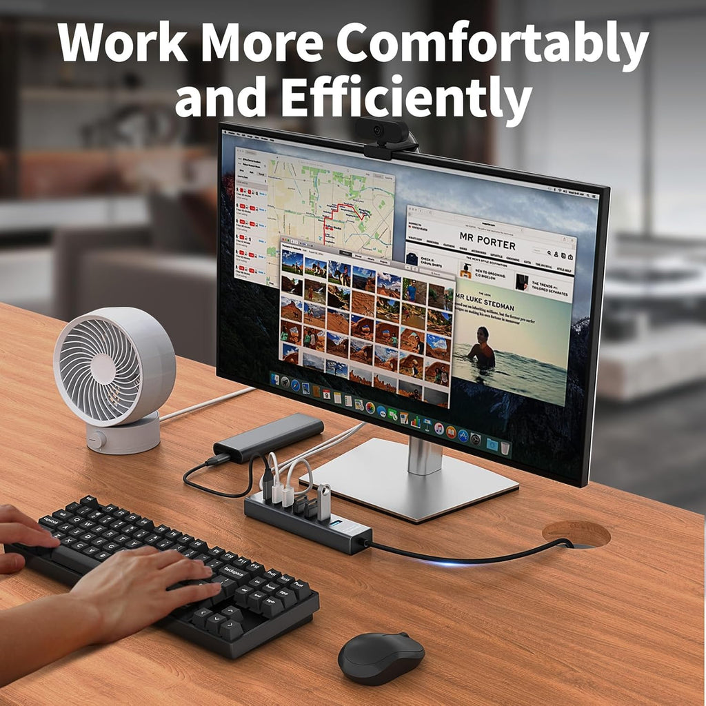 4Ft 7-Port USB Hub 3.0 for Desktop, 4 USB-A & 3 USB-C Ports Aluminium 5Gbps USB Extender Hub, USB Splitter, USB Hub