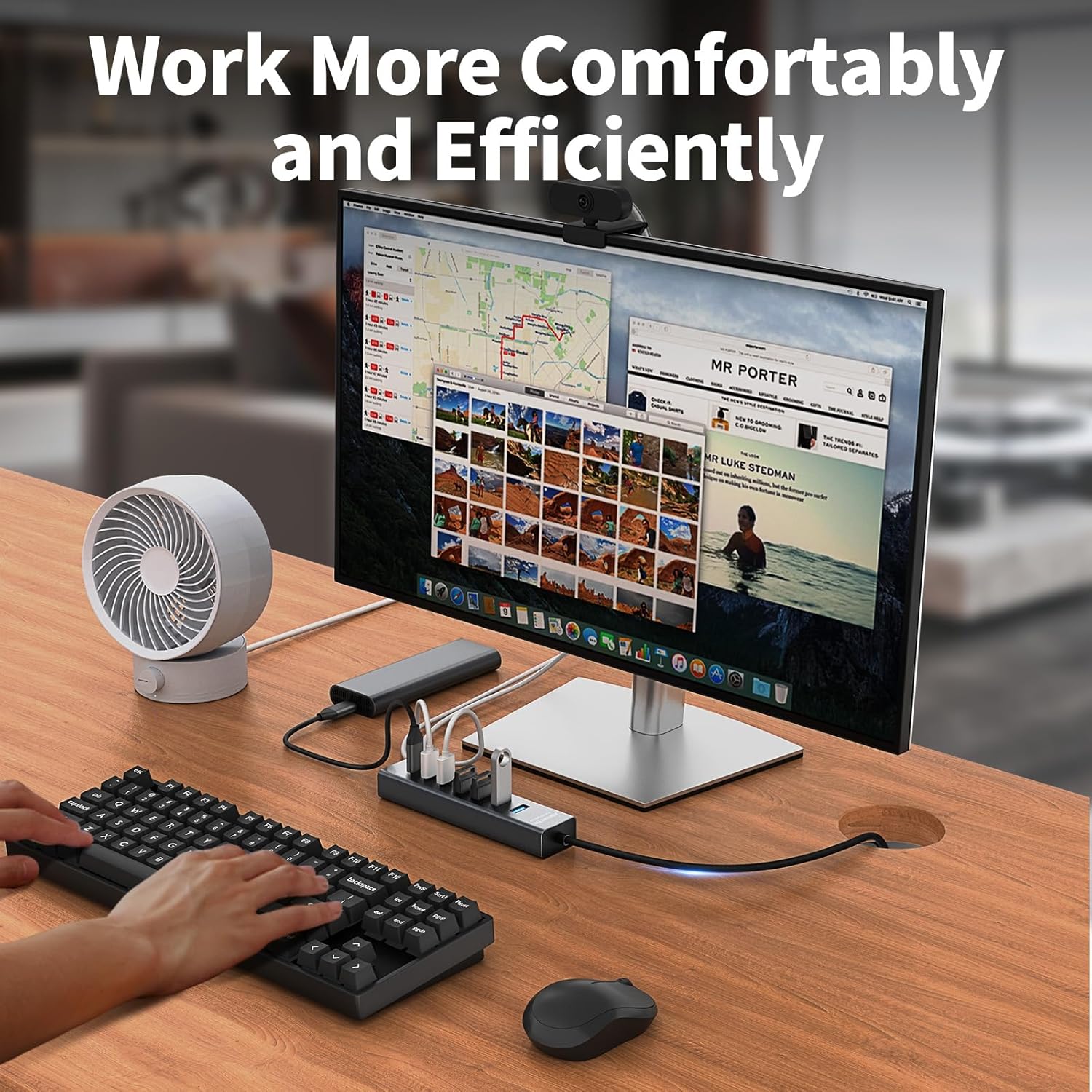 4Ft 7-Port USB Hub 3.0 for Desktop, 4 USB-A & 3 USB-C Ports Aluminium 5Gbps USB Extender Hub, USB Splitter, USB Hub