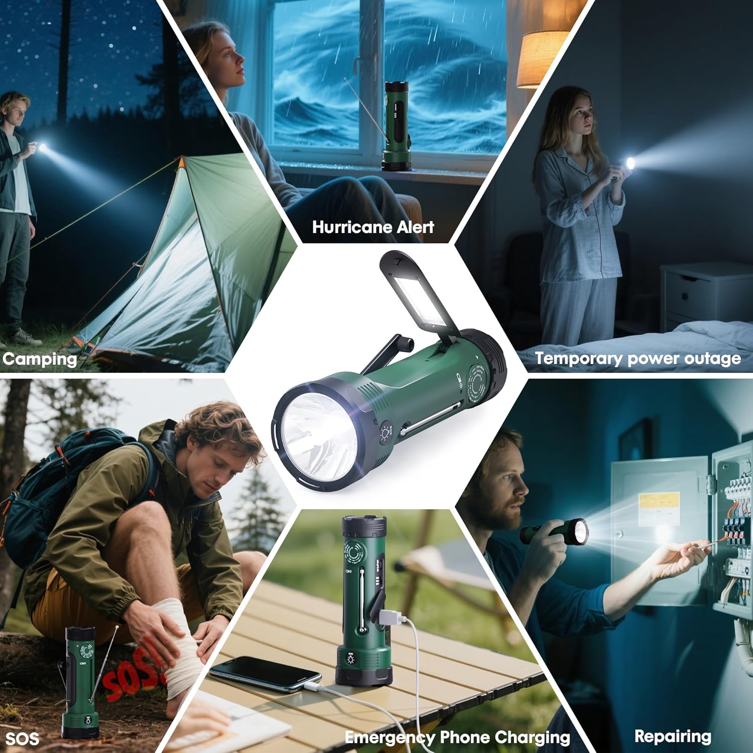 NOAA Weather Radio with Hand Crank Flashlight & Emergency Power | 3000mAh Battery, AM/FM Radio, 3 Power Sources, Cell