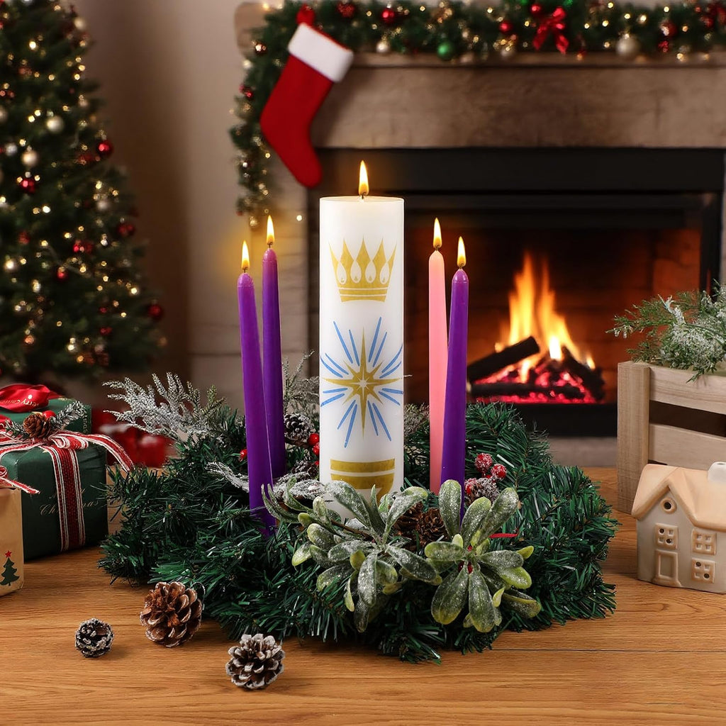 Christmas Advent Wreath Candle Holder with 5 Pillar and Taper Candles Celtic Advent Candleholder Calendar for