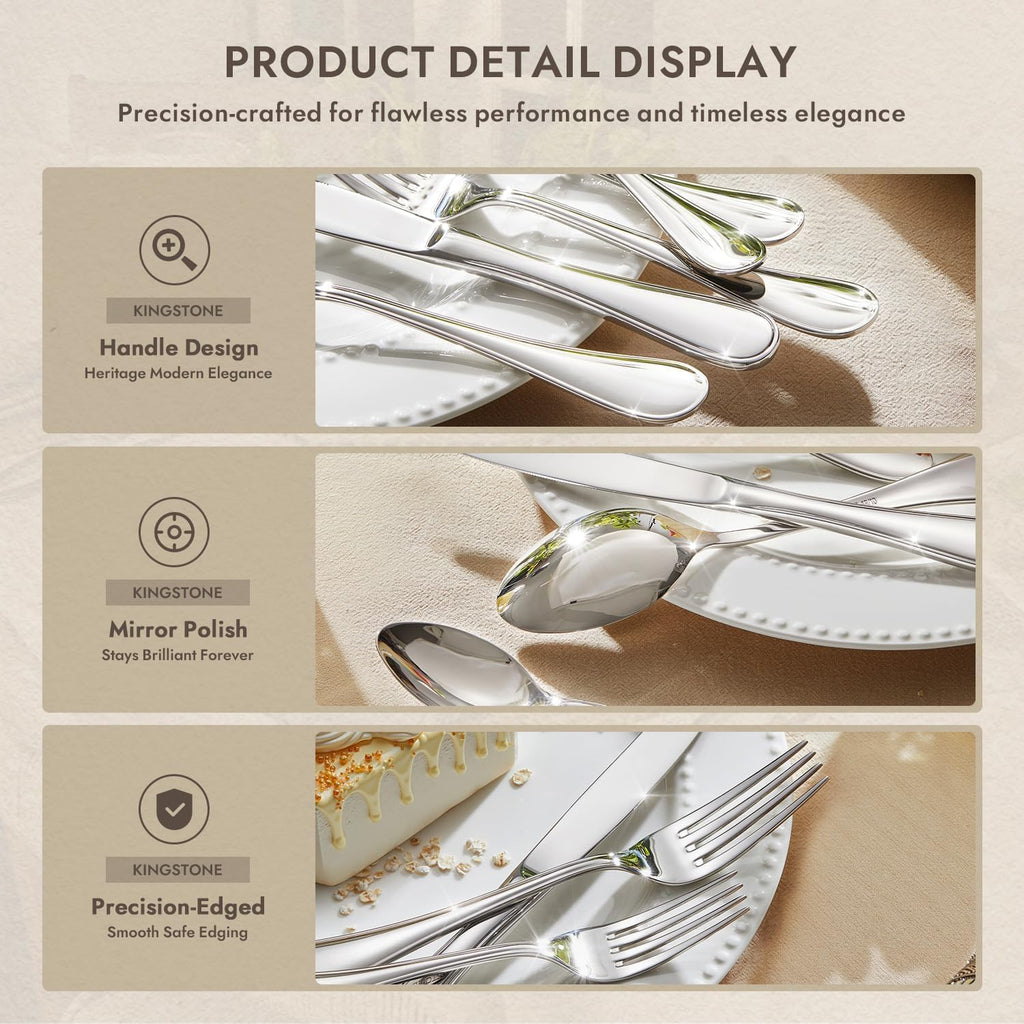 18/10 Stainless Steel Silverware Set for 12, 60 Piece Teardrop Flatware Set