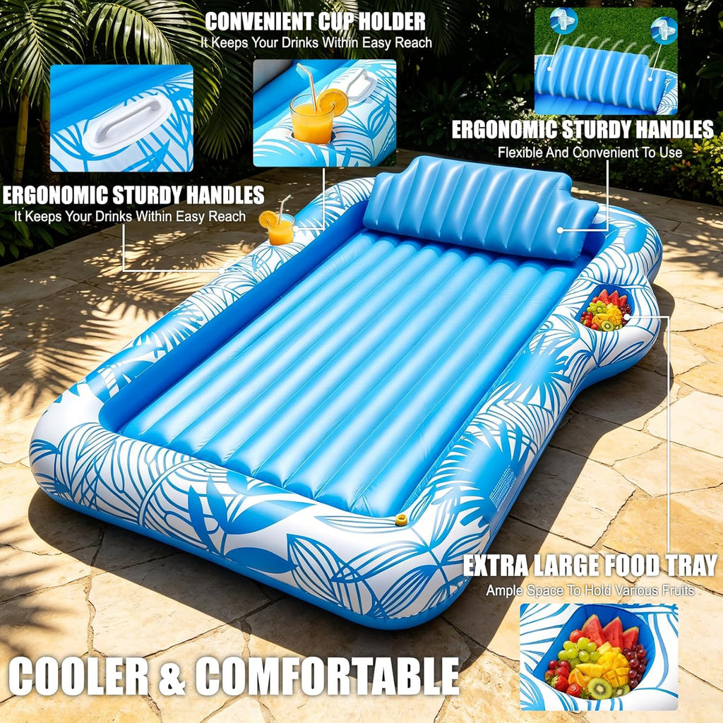 Inflatable Tanning Pool Lounger Float with Sprinkler, Extra Large Pool Floats Adult with Pillow 6 in 1 Suntan Tub