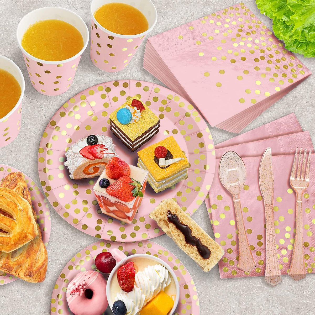 Pink Gold Paper Plates, 175PCS Disposable Dinnerware Set for 25 Guests