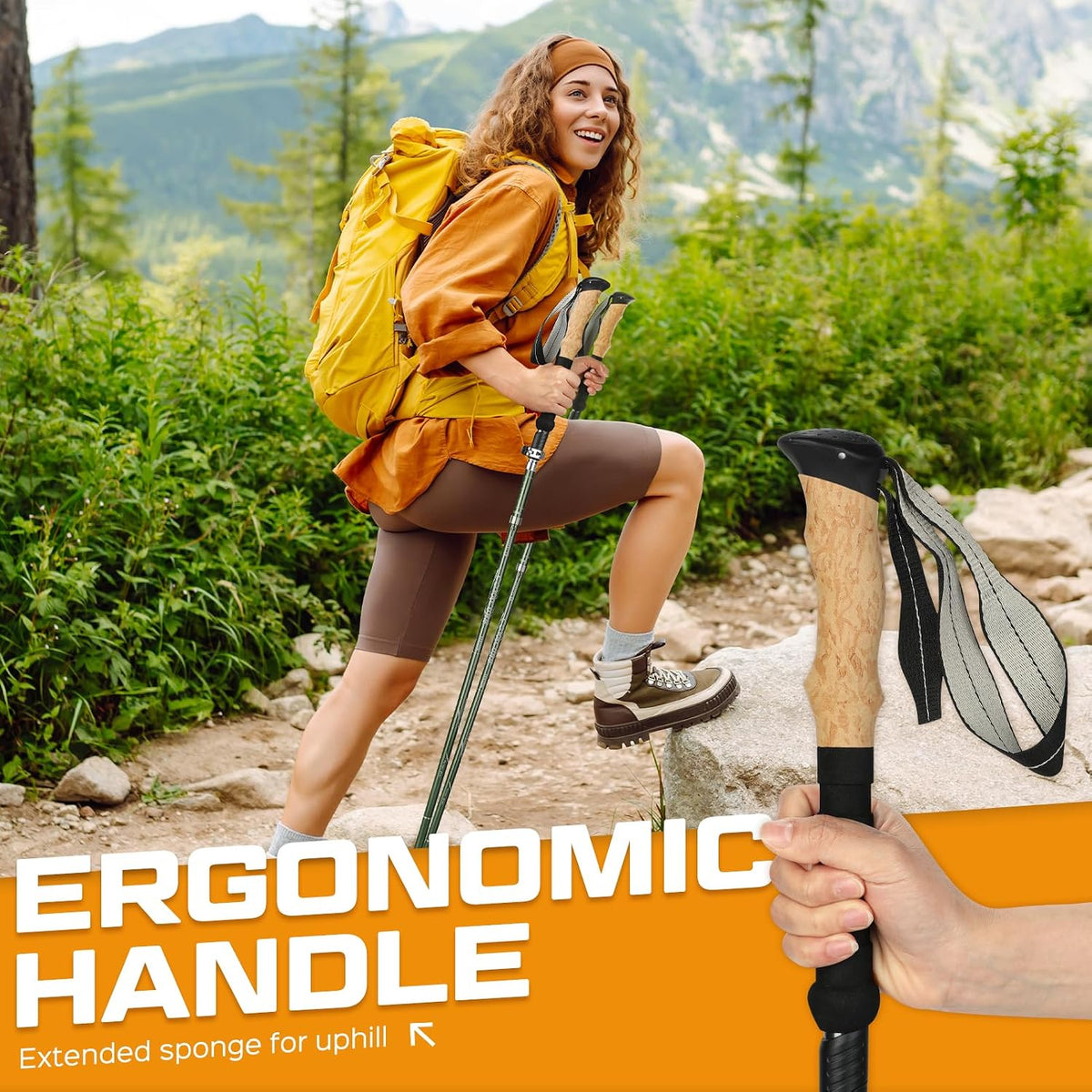 Hiking Poles Collapsible, Aluminum Alloy 7075 Trekking Poles | Hiking Sticks Telescopic & Foldable, Adjustable Height