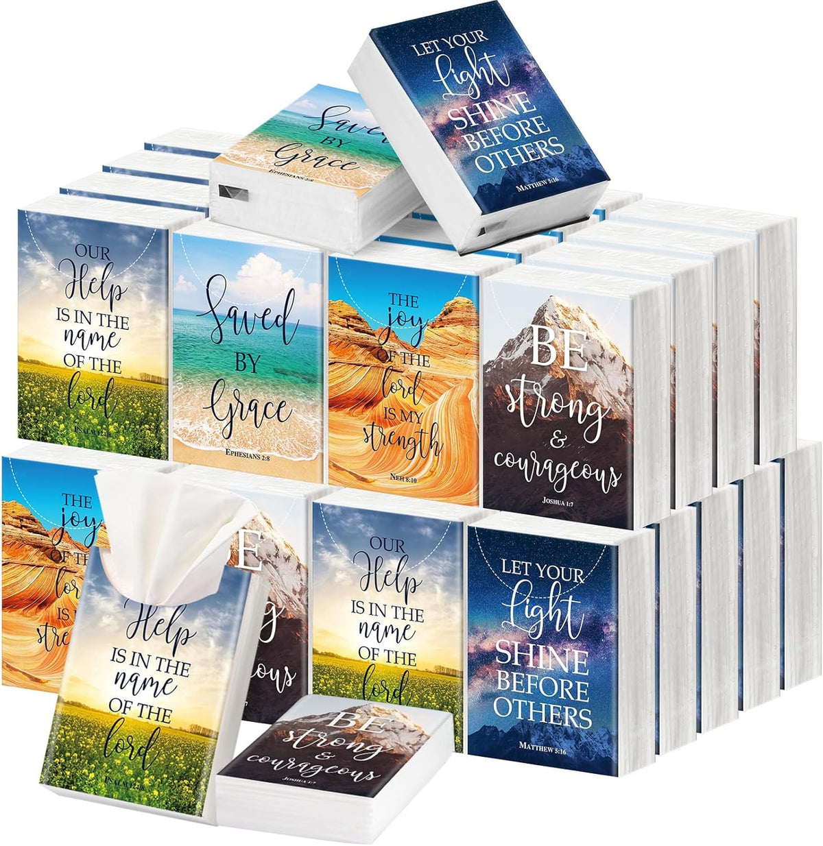 50 Pack Christian Pocket Tissues with Inspirational Words Individual