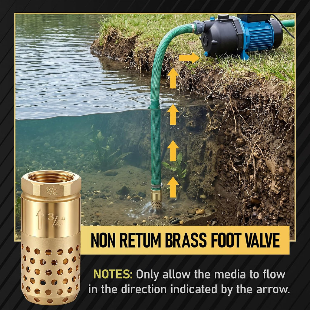 Hicarer 3/4" NPT Brass Foot Valve with Mesh Strainer One Way Check Valve
