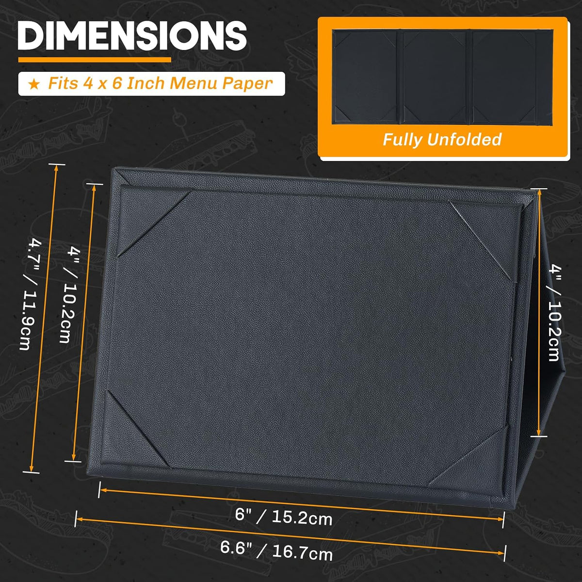 1 Pack Table Tent Menu Holder, PU Leather Menu Cover 4" x 6"