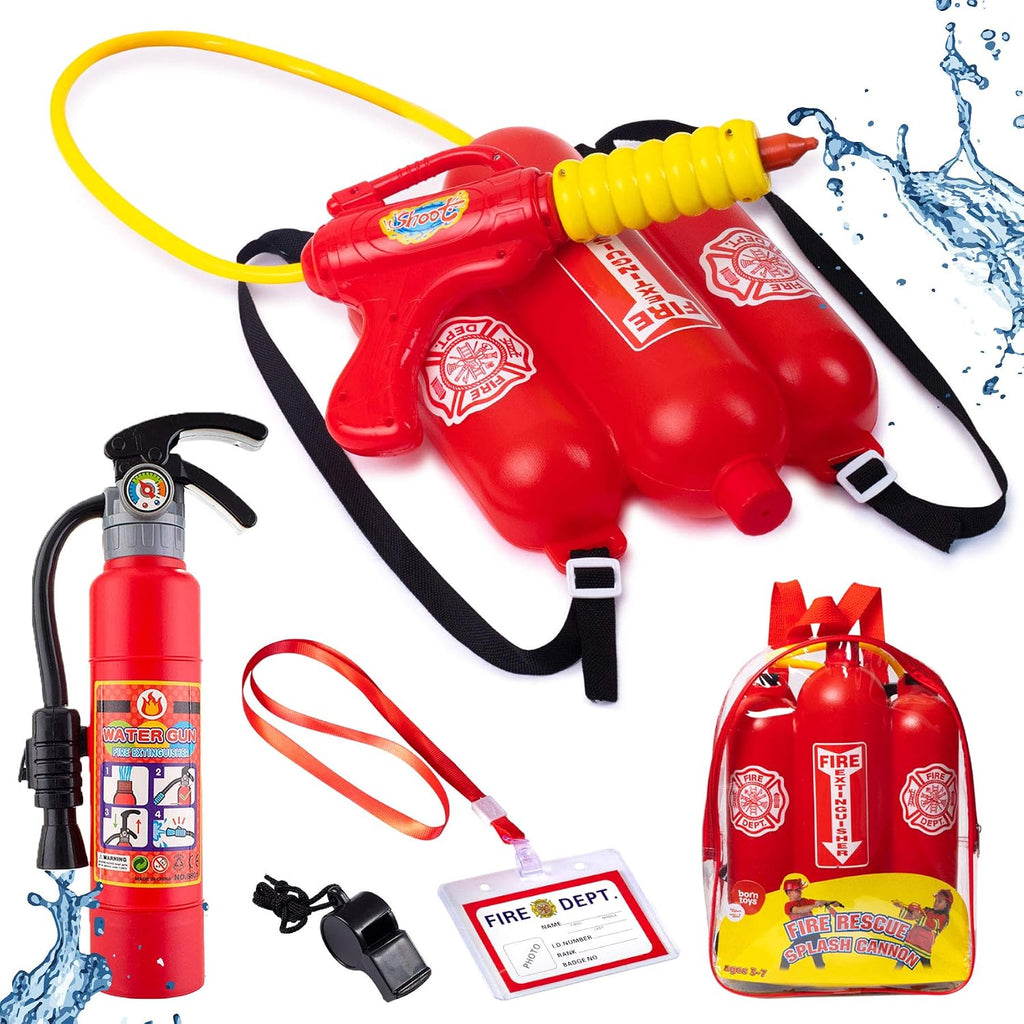 Firefighter Costume, Water Gun Backpack for Kids, 5-Piece, 3+ | Includes Toy Fire Extinguisher, Backpack Water Gun