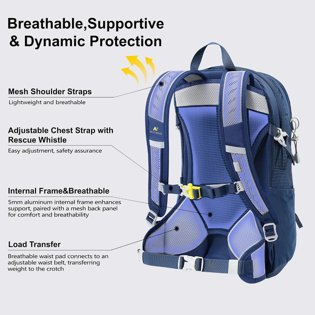 20L Small Hiking Backpack with Rain Cover | Internal Frame, Ventilated Back Panel, Water-Resistant, Short-Distance