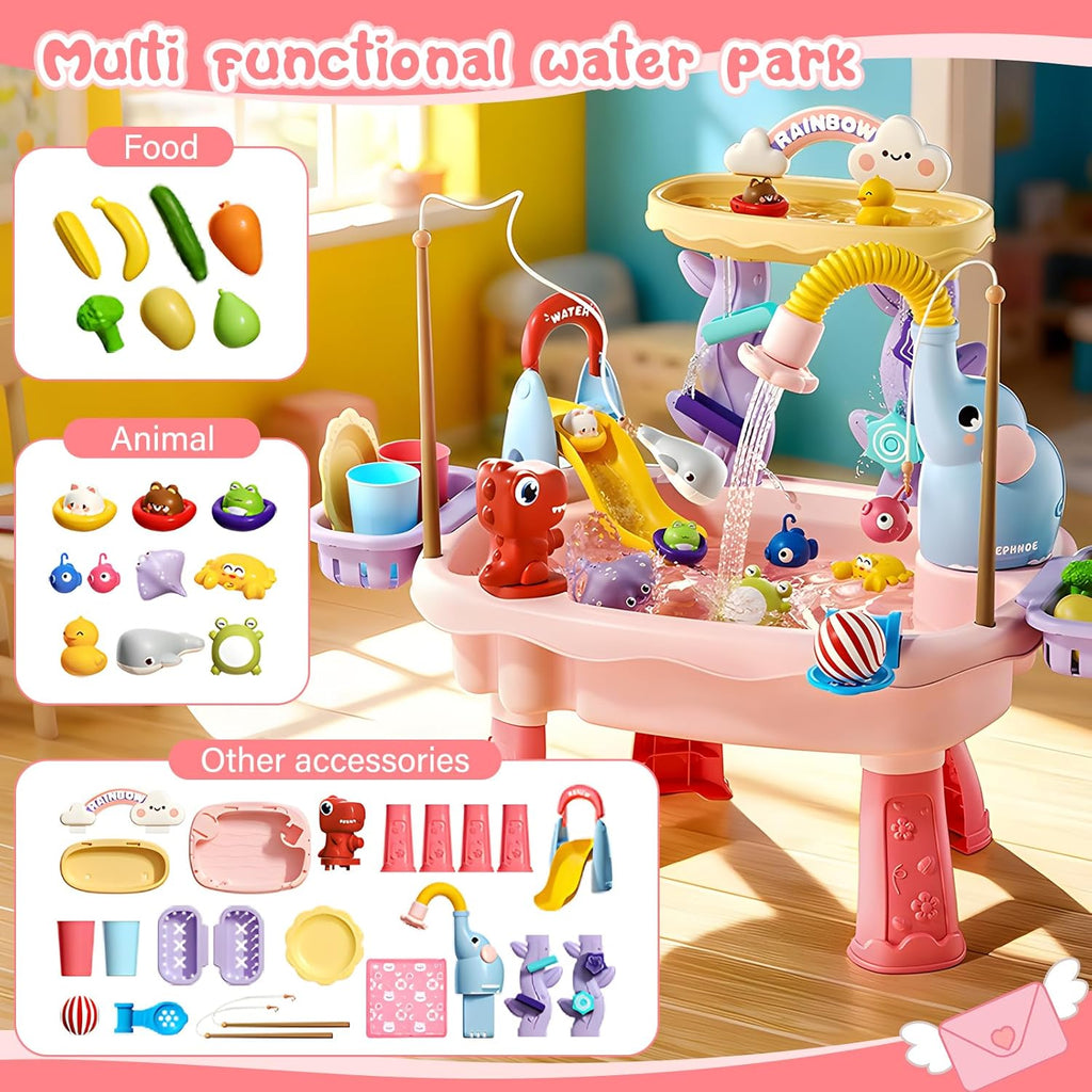 2027 Upgraded Toddler Sand Water Table Toy with Electric Water Pump, Kids Sand Water with Faucet/Play Food