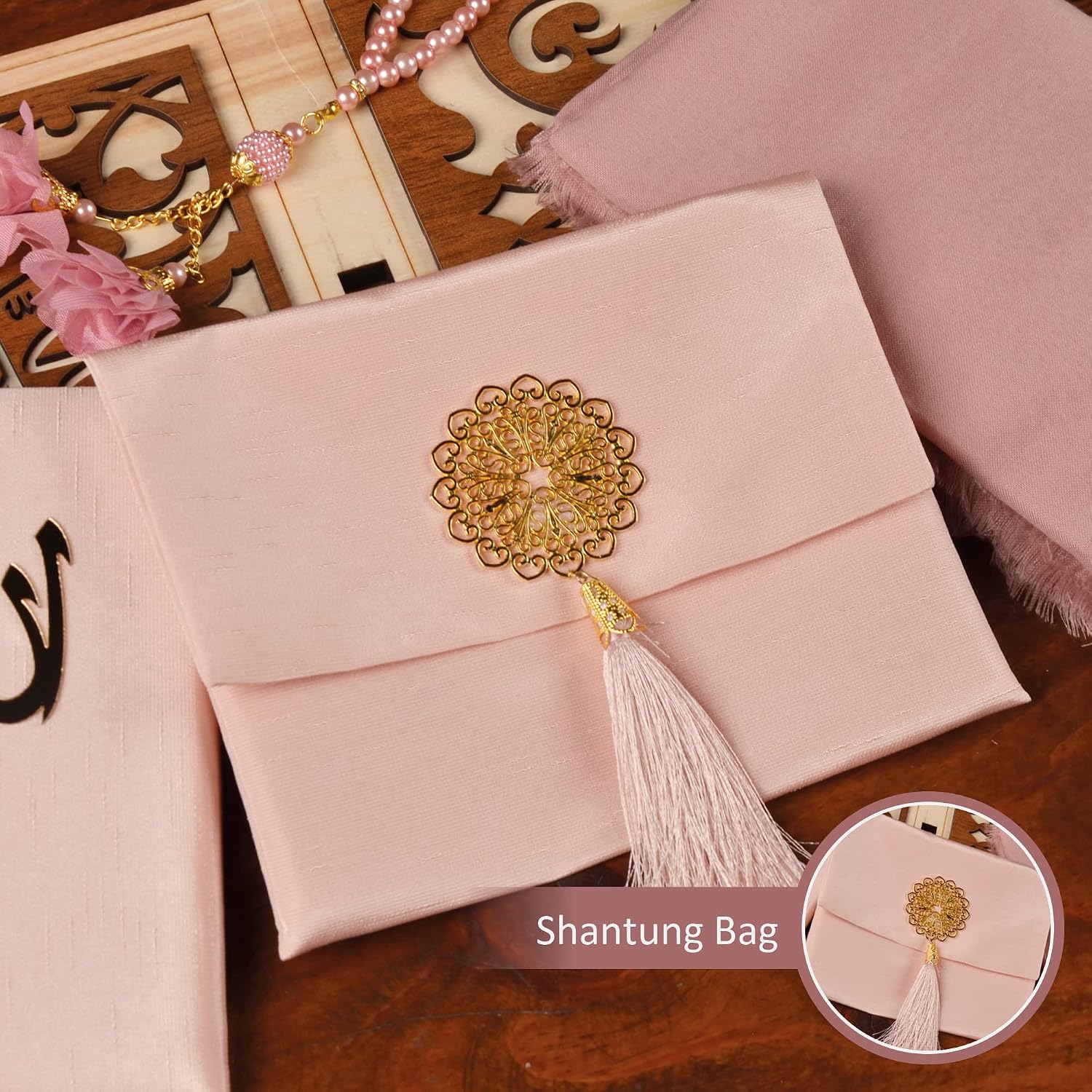 Prayer Rug Islamic Gift Set, Velvet Prayer Mat, Prayer Beads, Scarf and Yaseen Book, Perfect Family and Muslim Eid