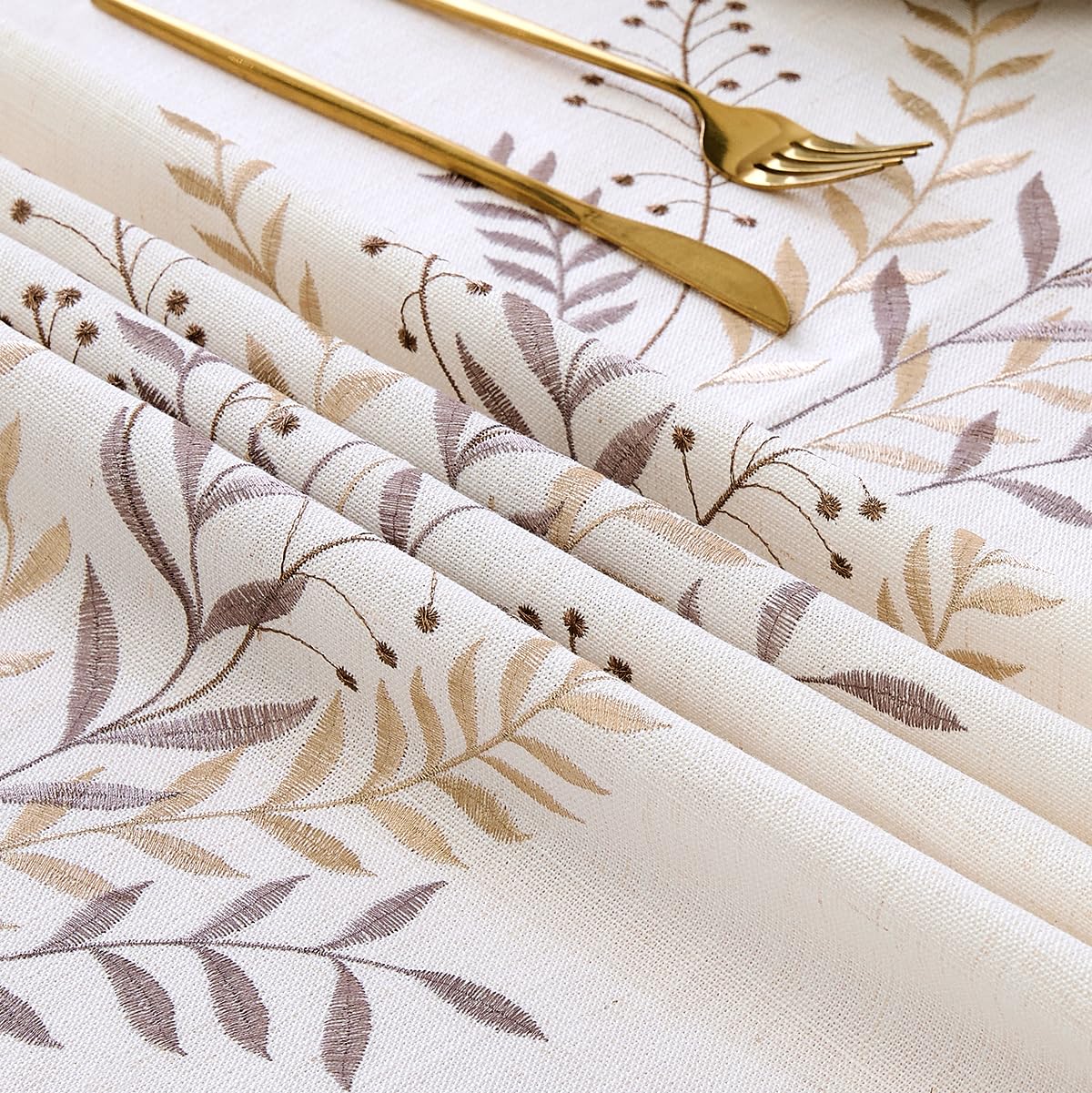 Linen Style Embroidered Tablecloth 55"x71" Rectangle Coffee