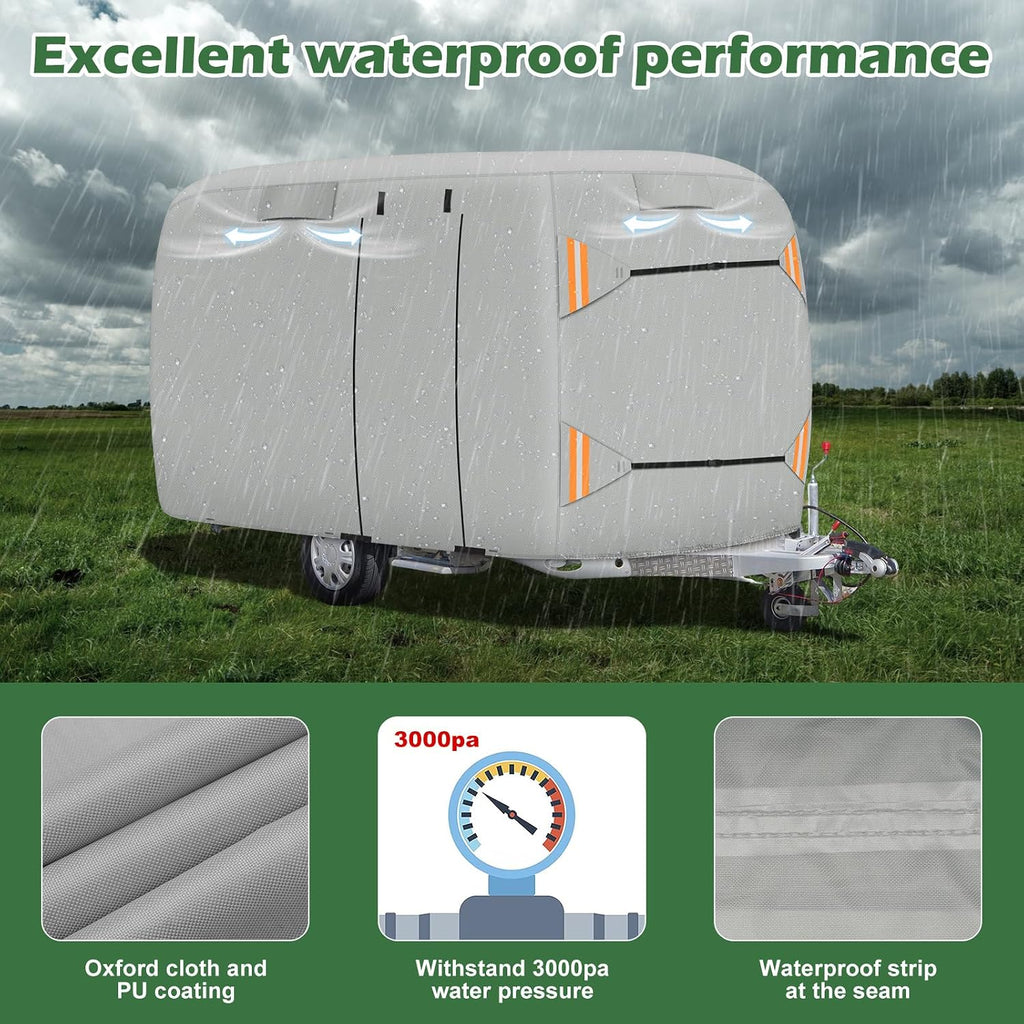 Upgraded Durable Waterproof Fiberglass Travel Trailer Cover, Heavy Duty Ripstop Fiberglass Trailer RV Cover, Anti-UV
