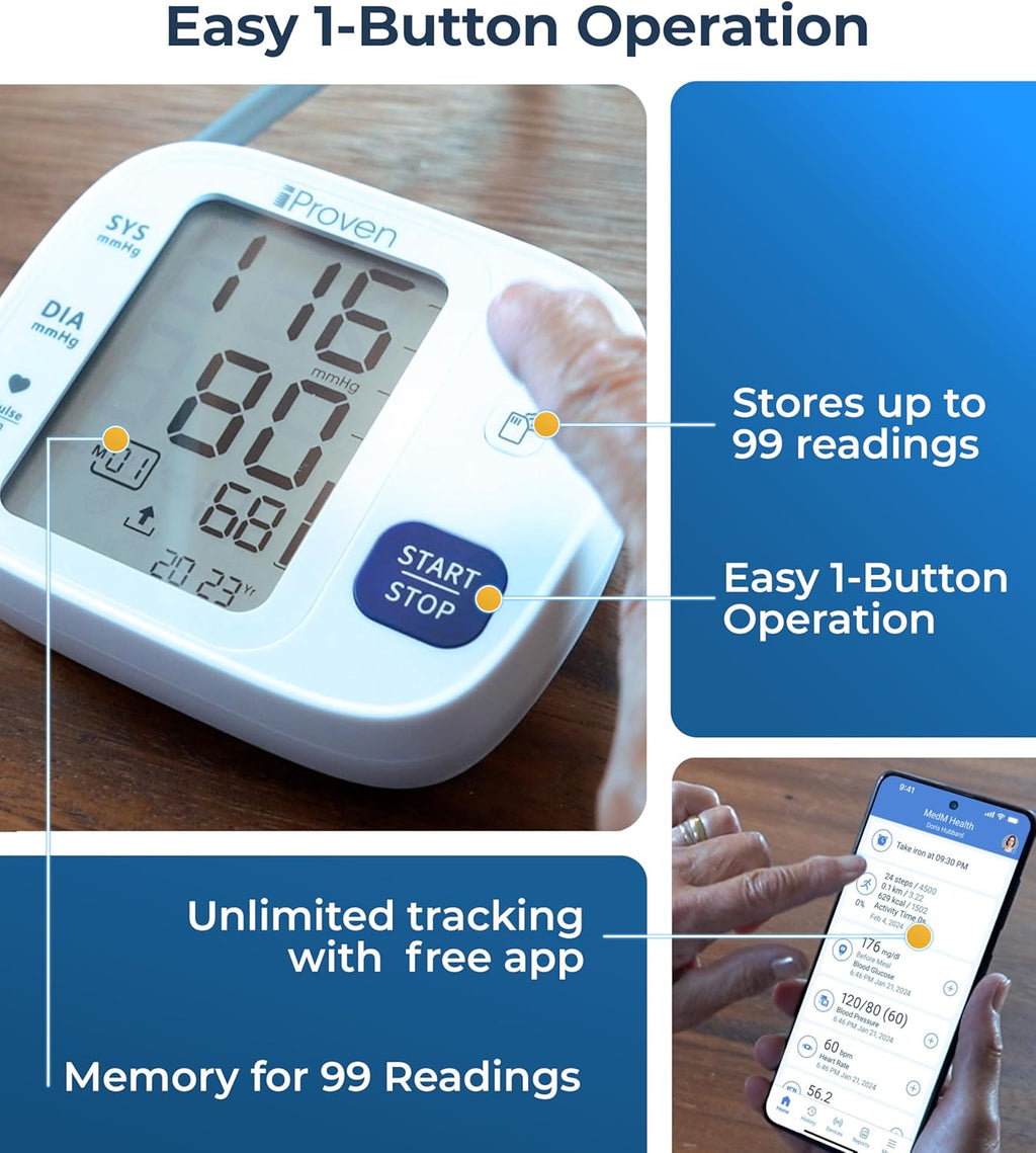 iProven Blood Pressure Monitor Bluetooth for Home Use - Upper Arm with App Integration, Easy-to-Use One-Touch