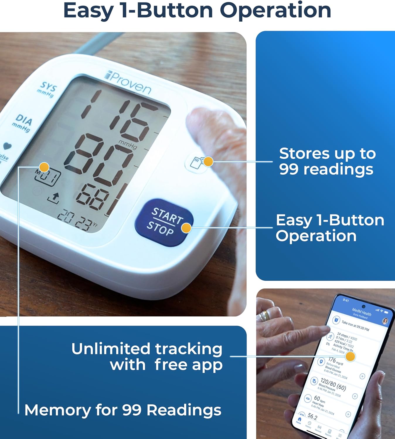 iProven Blood Pressure Monitor Bluetooth for Home Use - Upper Arm with App Integration, Easy-to-Use One-Touch
