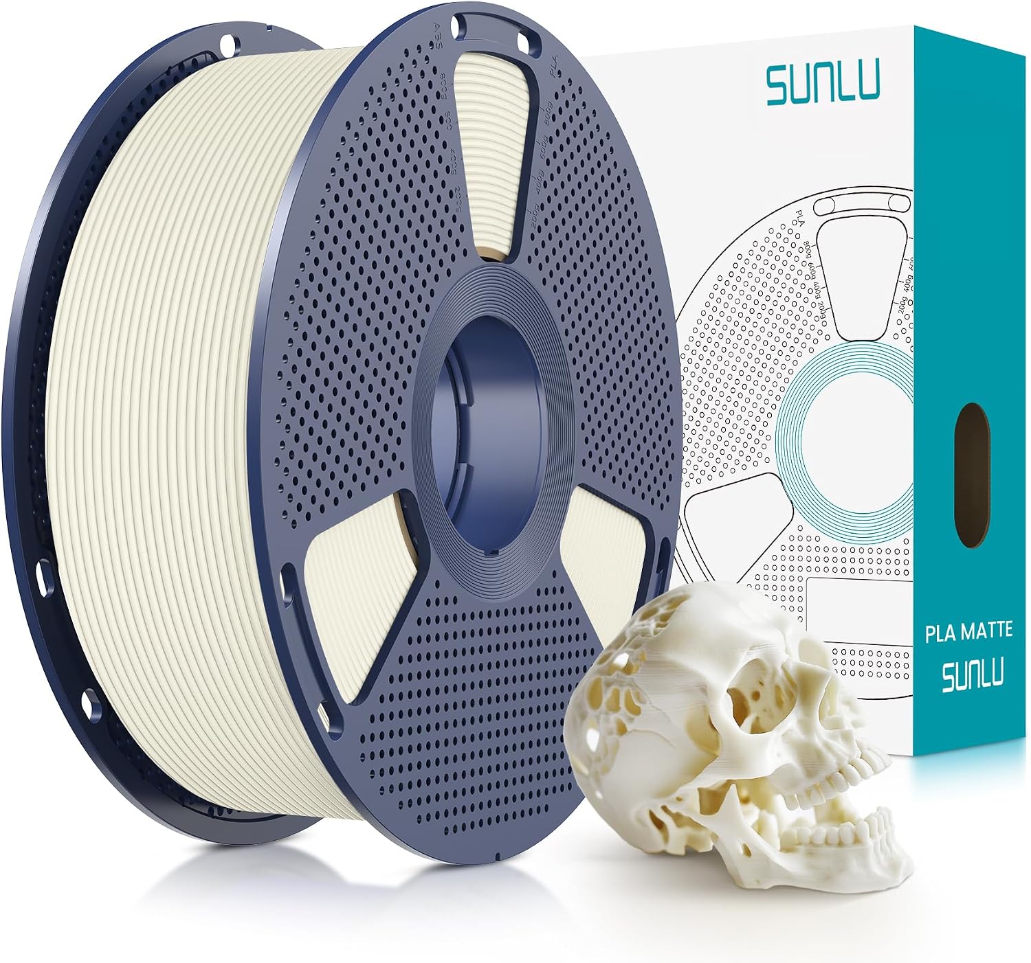 1KG PLA Matte 3D Printer Filament 1.75mm, Matte Bone White | Frosted Matte Finish Hides Layer Lines, Low Warp &