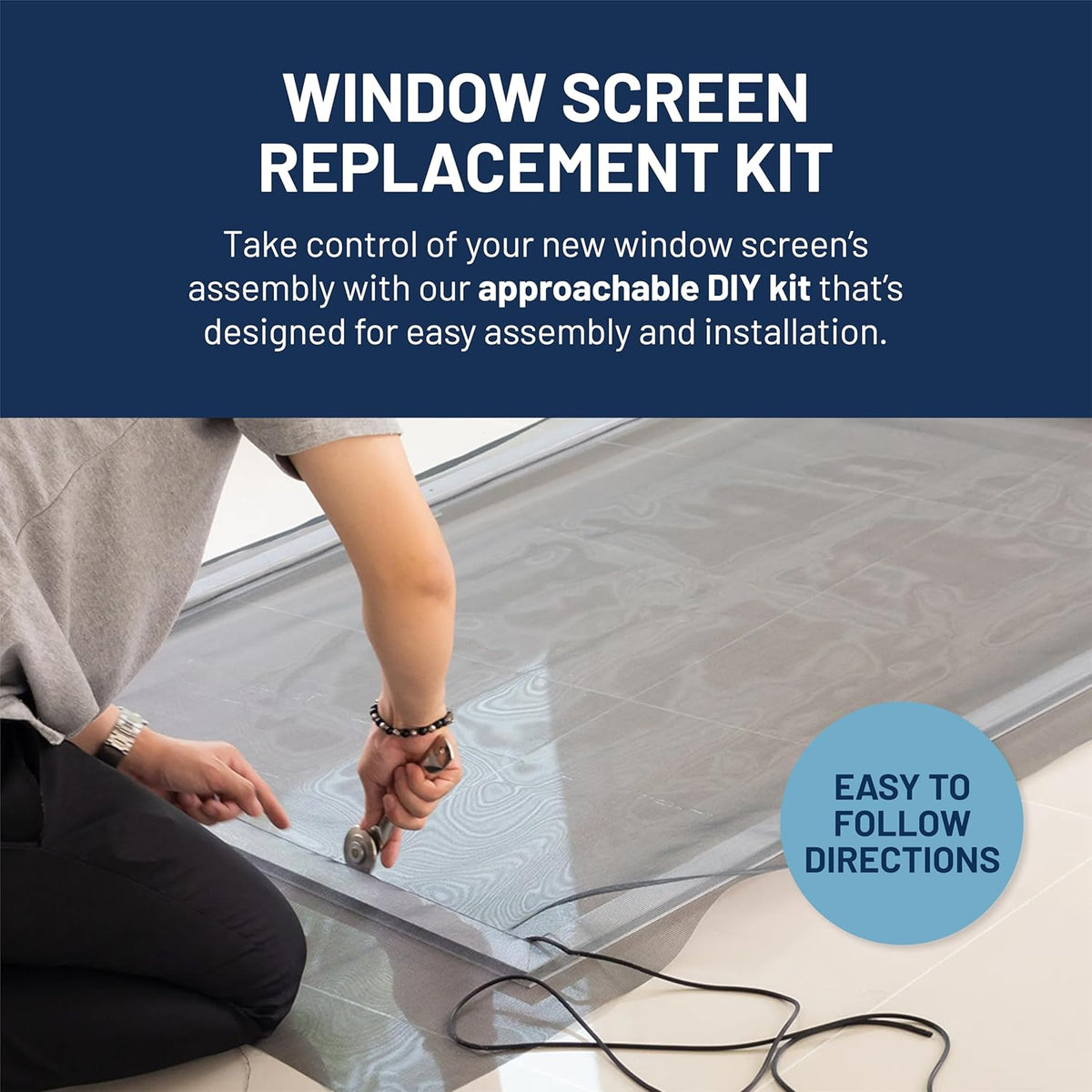 Window Screen Replacement Kit, 36", 48" and 60" Window Frames, White or Bronze, with Screen Mesh Roll. Easy