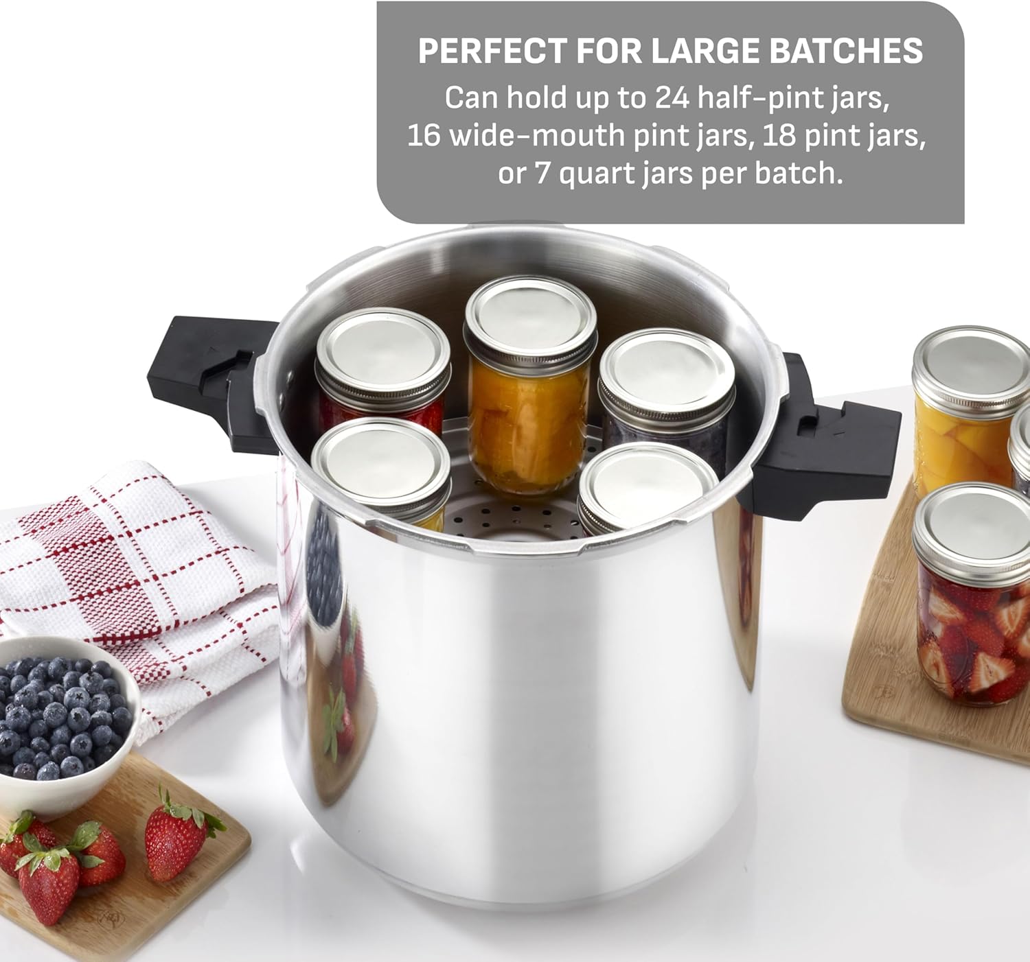 22-Quart Aluminum Pressure Canner, 3 PSI Settings, Home Canning, Includes Racks & Canning Guide, Large Capacity