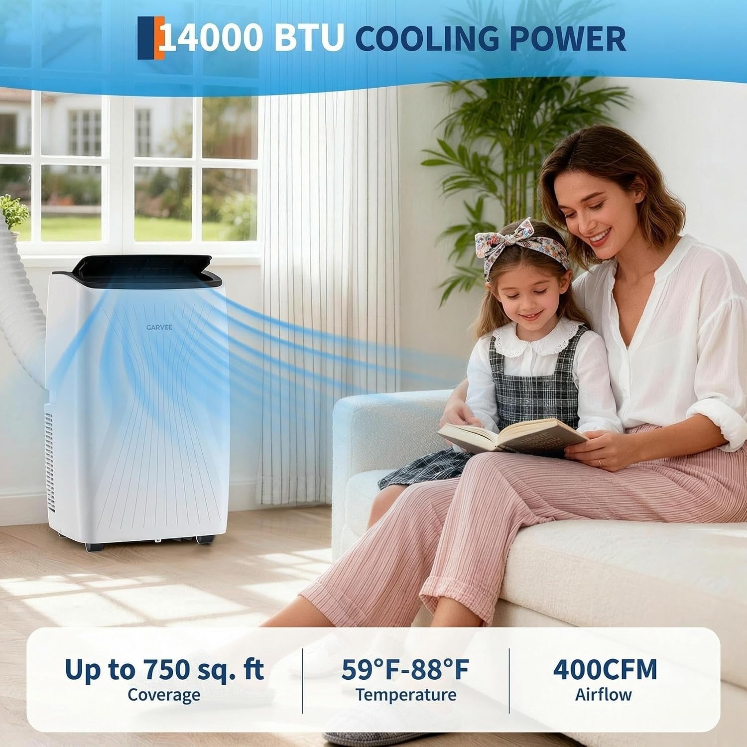 14,000 BTU Portable Air Conditioner, 4-IN-1 Portable AC Unit for Large Rooms Up to 750 Sq. Ft. with Cooling