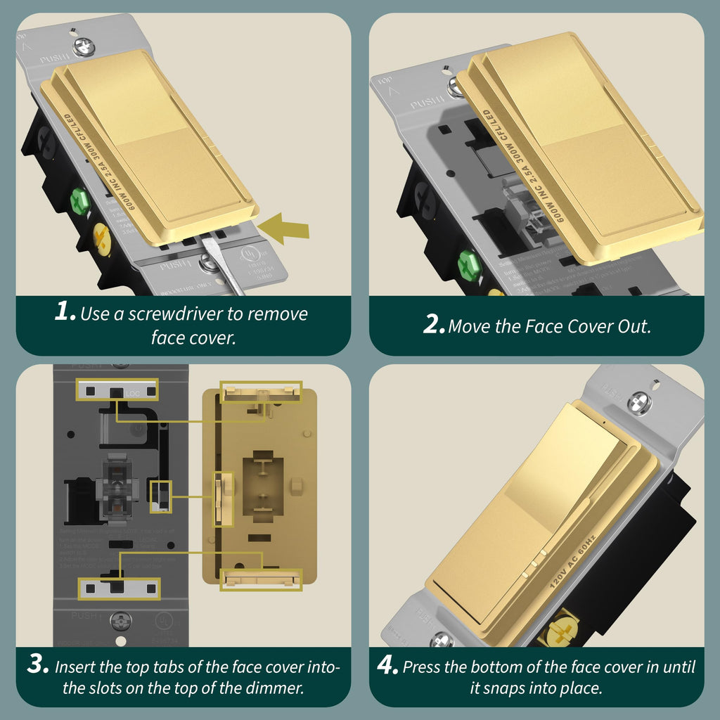 TOPGREENER 300W LED Dimmer Light Switch, Single Pole/3-Way, Gold, 1 Pack