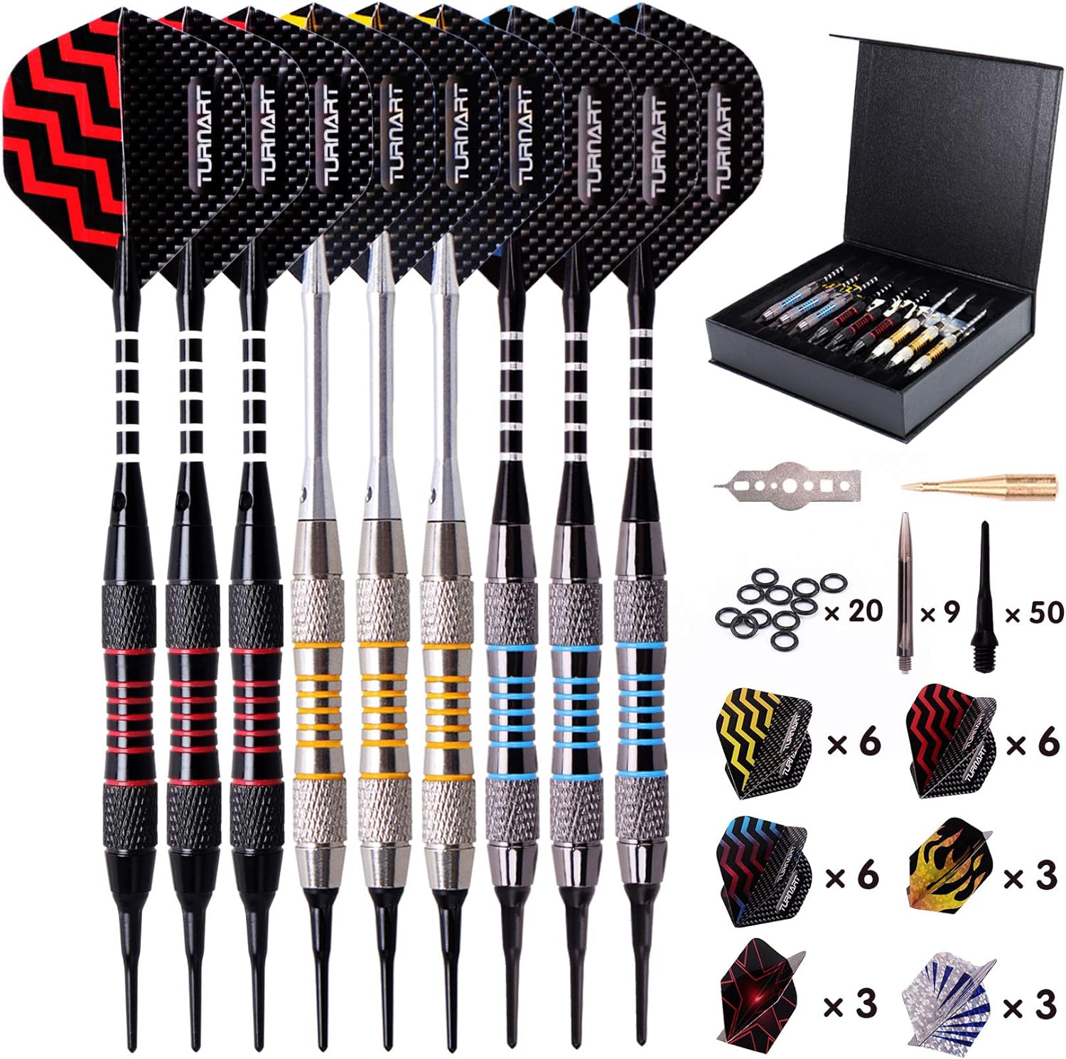 Darts Plastic Tip 9 Pcs 18 Grams Professional Soft Tip | Darts Set for Electronic Dartboard with 50 Extra Tips 9