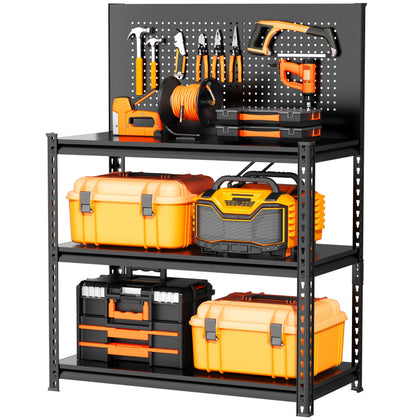 54" H Metal Work Bench with Pegboard, 3 Adjustable Storage Shelves & 3 Reinforced Support Ribs, Heavy Duty Garage